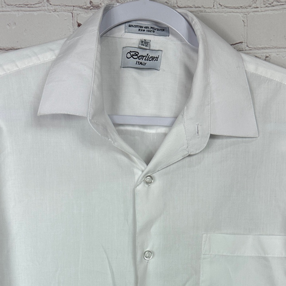 Berlioni Italy Long Sleeve Regular Fit Classic Button Up white Dress Shirt sz‎ L
